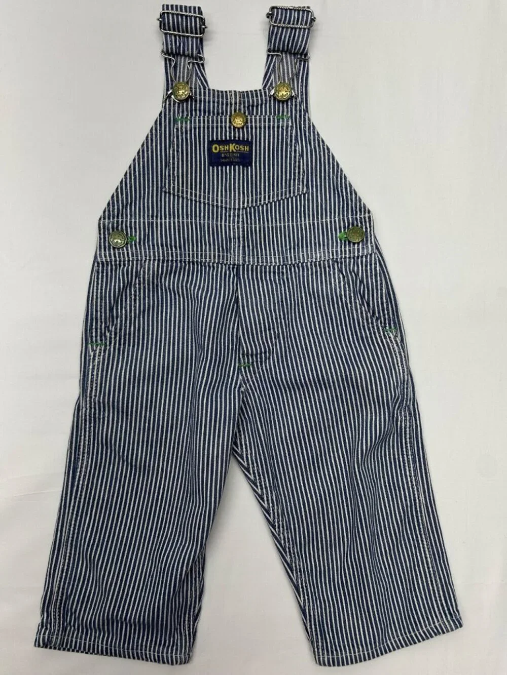 Vintage OshKosh BGosh Sanforized Blue & White Striped Overalls Adjustable Straps
